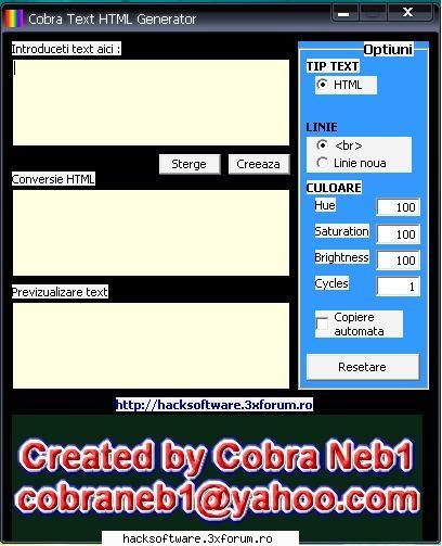 html text generator cobra neb1 html text generator este aplicatie care genereaza cod html pentru