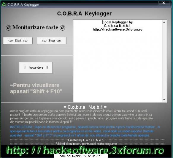 c.o.b.r.a keylogger program simplu care poti afla parole sau scris cineva calculator lipsa !!!fac